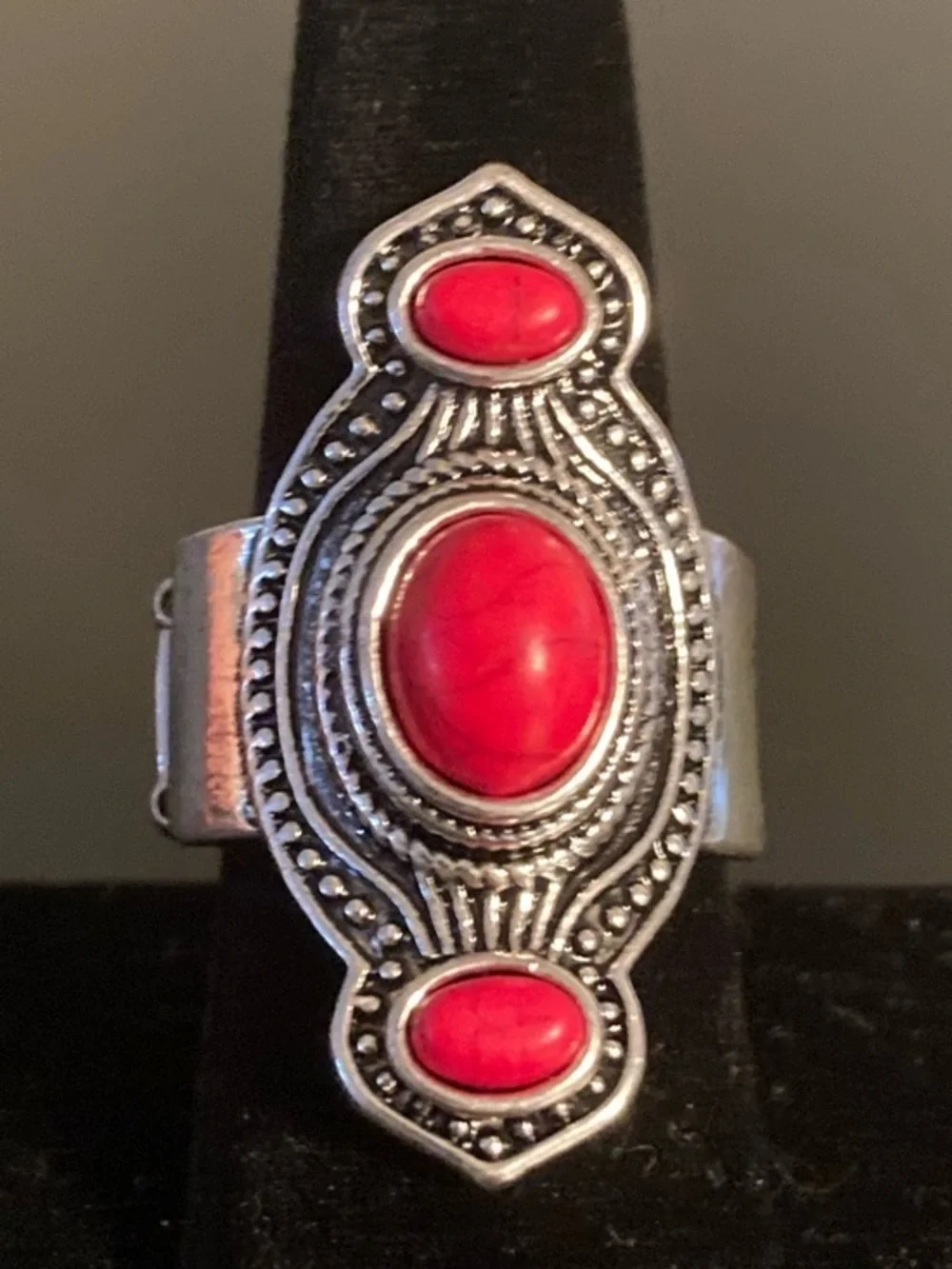 paparazzi Red Stone Boho Silver-Tone Statement Ring